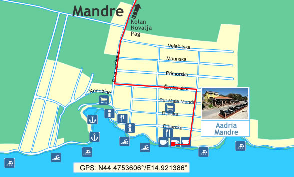 Apartamenty Adria - Mandre (Mapa miejscowości Novalja)